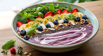 Vibrant fruit and granola smoothie bowl