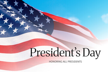 Obraz premium Celebration of Presidents Day with American flag waving in the wind on a sunny day