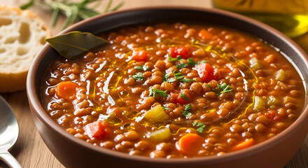 Hearty lentil soup with fresh herbs