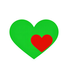 Green heart with a smaller red heart inside.