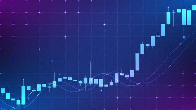 Abstract financial stock market background. Digital investment graph candlestick chart indicator lines on and trading concept.