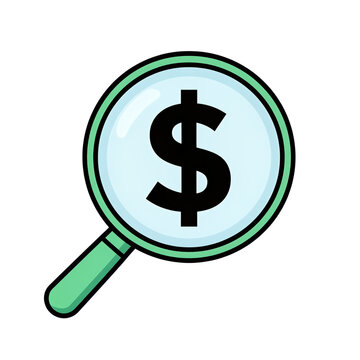 Green Magnifying Glass Over Black Dollar Sign.