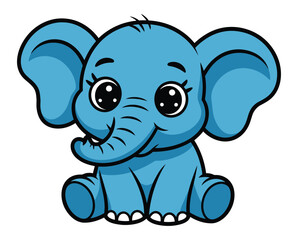 Obraz premium A cute cartoon blue elephant sitting on a white background smiling