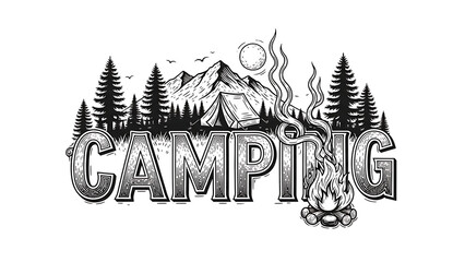 Camping scene with tent and campfire isolated on a transparent background