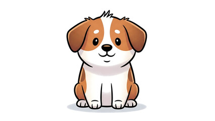 Cute cartoon dog sitting with brown and white fur isolated on a transparent background