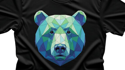 Geometric bear head in blue and green isolated on a transparent background