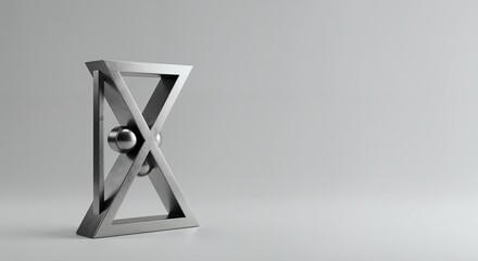 Naklejka premium Time's Abstract: A conceptual depiction of an hourglass, represented by a sleek metallic structure, poised against a minimalist background, evoking a sense of time, its passage, and its significance.
