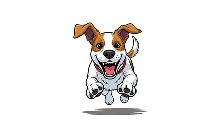 Playful brown and white dog running with tongue out isolated on a transparent background