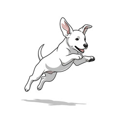 White puppy jumping with tongue out isolated on a transparent background