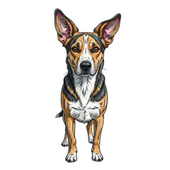 Alert brown and white dog standing isolated on a transparent background