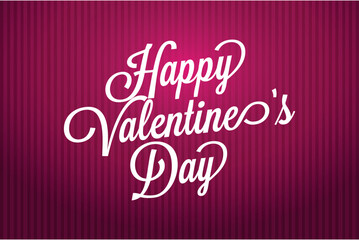 Happy Valentine's Day elegant script typography on a striking pink striped gradient background, romantic illustration