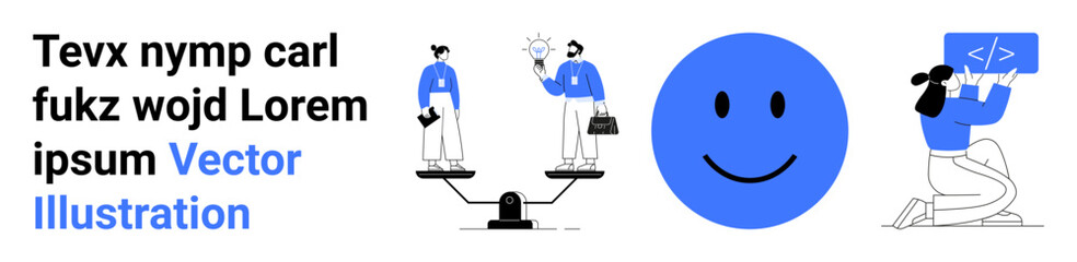 Fototapeta premium Work-life balance, decision-making, team collaboration, emotional well-being, creativity, technology coding. people balancing, happy face coding. Work-life balance and decision-making visually