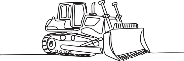 Single continuous line drawing of bulldozer for paving the road, commercial vehicle. Heavy backhoe construction machines equipment concept. one line Icon drawing © Nargis