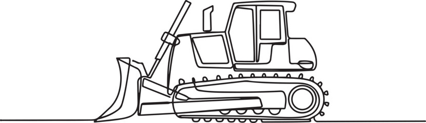 Single continuous line drawing of bulldozer for paving the road, commercial vehicle. Heavy backhoe construction machines equipment concept. one line Icon drawing © Nargis