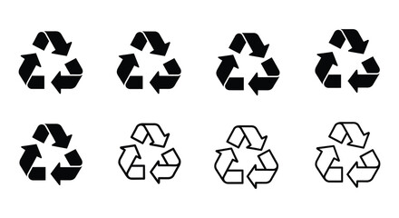 Obraz premium Arrangement of recycling symbols in black and white showing different variations