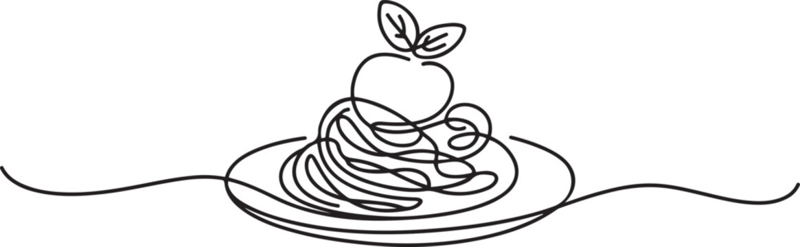 One single line drawing of fresh delicious Italian spaghetti logo vector illustration. Pasta fast food cafe menu and restaurant badge concept. one line Icon drawing