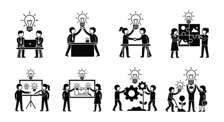 Teamwork and innovation a collection of icons depicting collaborative idea generation