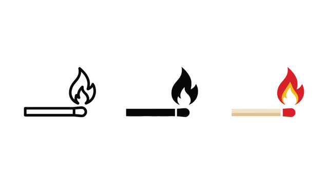 A set of simple icons depicting lit cigarettes and matches