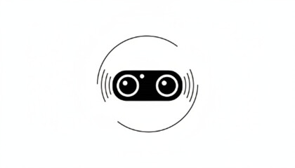 Obraz premium Robot Sensor Icon with Sound Waves in Minimalist Black and White