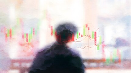 Financial Future Watercolor Illustration Shows Market Trends With Blurred Silhouette Banner