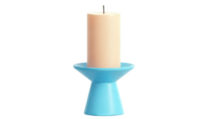 Pillar Candle in a Blue Ceramic Candlestick Holder