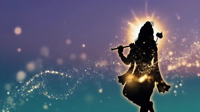 Lord Krishna Silhouette Devotional Background with Subtle Divine Halo