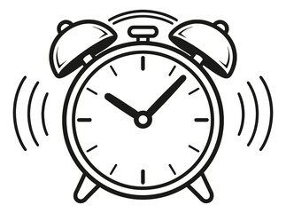 Line art illustration of an alarm clock depicting ringing for time management
