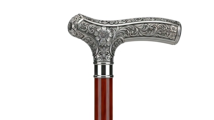 Ornate Silver and Wood Walking Cane