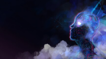 Futuristic human silhouette glows with digital circuitry a conceptual artwork of modern innovation