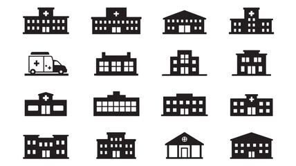 Obraz premium Collection of various building icons representing different architectural styles and structures displayed in a grid formation