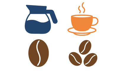 Obraz premium A graphic illustration of coffee icons including beans and a cup