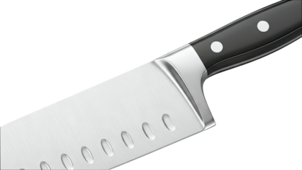 Close-up of a Stainless Steel Chef's Knife with Black Handle