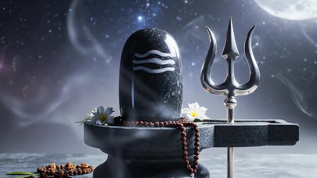 Mahashivratri Devotional Background with Deep Indigo to Silver Gradient and Moonlit Mist