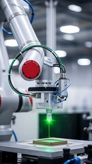Robotic Arm with Green Laser Precision Tool in Industrial Setting