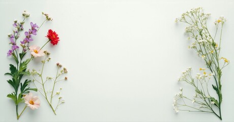 Floral arrangement, delicate blooms, soft colors, minimalist composition. White background emphasizes plant life, creating serene aesthetic.