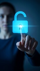 Person Touching Unlocked Digital Padlock on Screen