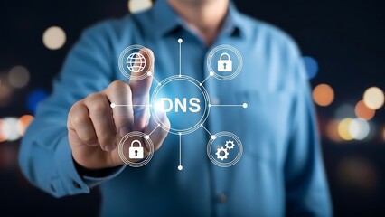 Person touching digital D N S interface with and connections