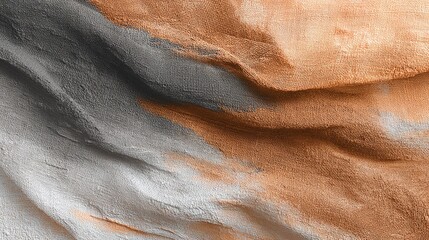 Abstract background. Soft, dense linen fabric, dyed in gray and orange colors.