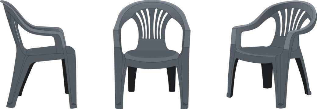 Plastic Chair Vector Illustration Set with Different Views