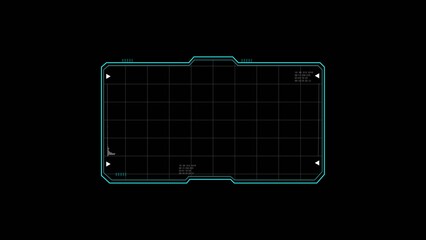Futuristic HUD Interface Frame on Dark Background. Digital sci-fi screen layout with grid system and copy space. Modern technology overlay for data visualization and UI design. © Maka