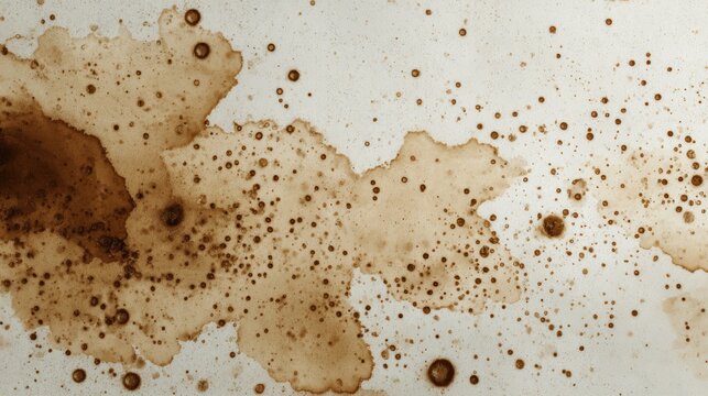 Abstract coffee stains create a unique pattern on a light surface, showcasing organic shapes and textures.