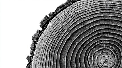 Naklejka premium Close-up view of a tree stump displaying intricate growth rings, symbolizing age, nature, and the passage of time against a plain white background.