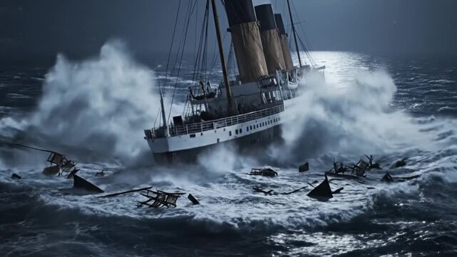 Cinematic CGI Animation Titanic Sinking Dramatic Historical Shipwreck Footage