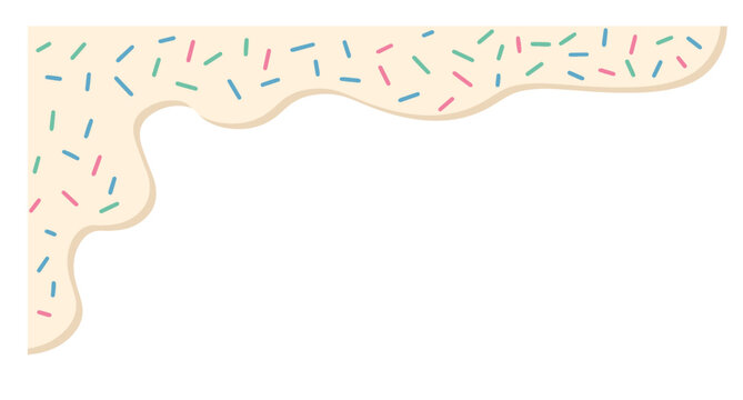 Donut inspired sprinkle border with creamy glaze and drip flow for sweet food backgrounds