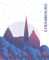 Fototapeta premium Strasbourg, France gradient futuristic poster. Vector landmark abstract silhouette graphic for brochure, vertical page, booklet, cover