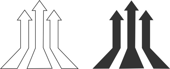 Three Up Arrows Vector Icon Growth and Progress Symbol