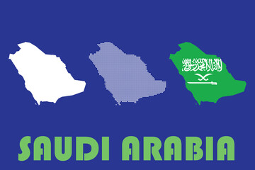 A map of Saudi Arabia in different styles on a blue background