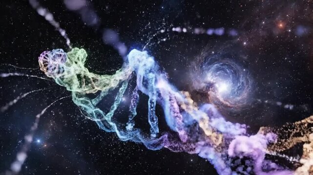 Abstract DNA Helix in Cosmic Galaxy - Science, Genetic, Biotech, Space Background