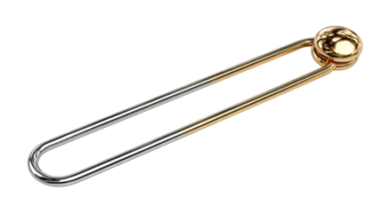 Gold and silver U-shaped metal instrument with a circular end, over black