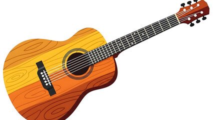Obraz premium Acoustic guitar with a warm wooden finish and six strings, isolated on a white background.